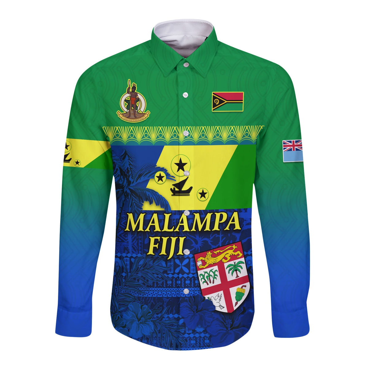 Custom Personalised Malampa Fiji Day Long Sleeve Button Shirt Vanuatu Polynesia mix Flowers LT13 - Wonder Print Shop