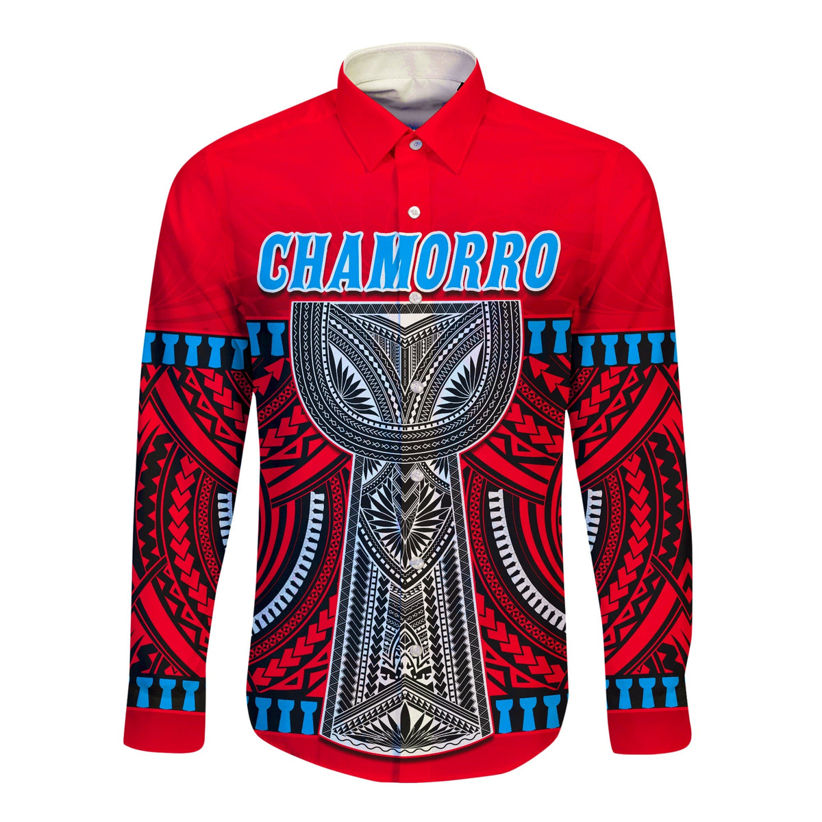 (Custom Personalised) Guam Chamorro Long Sleeve Button Shirt Latte Stone Red Polynesian Haligi LT13 - Wonder Print Shop