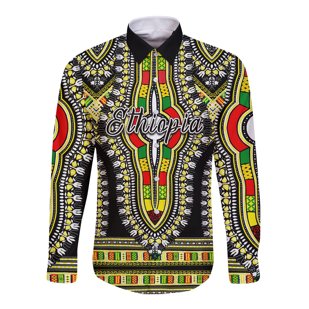 (Custom Personalised) Ethiopia Long Sleeve Button Shirt Dashiki Black Style LT6 - Wonder Print Shop
