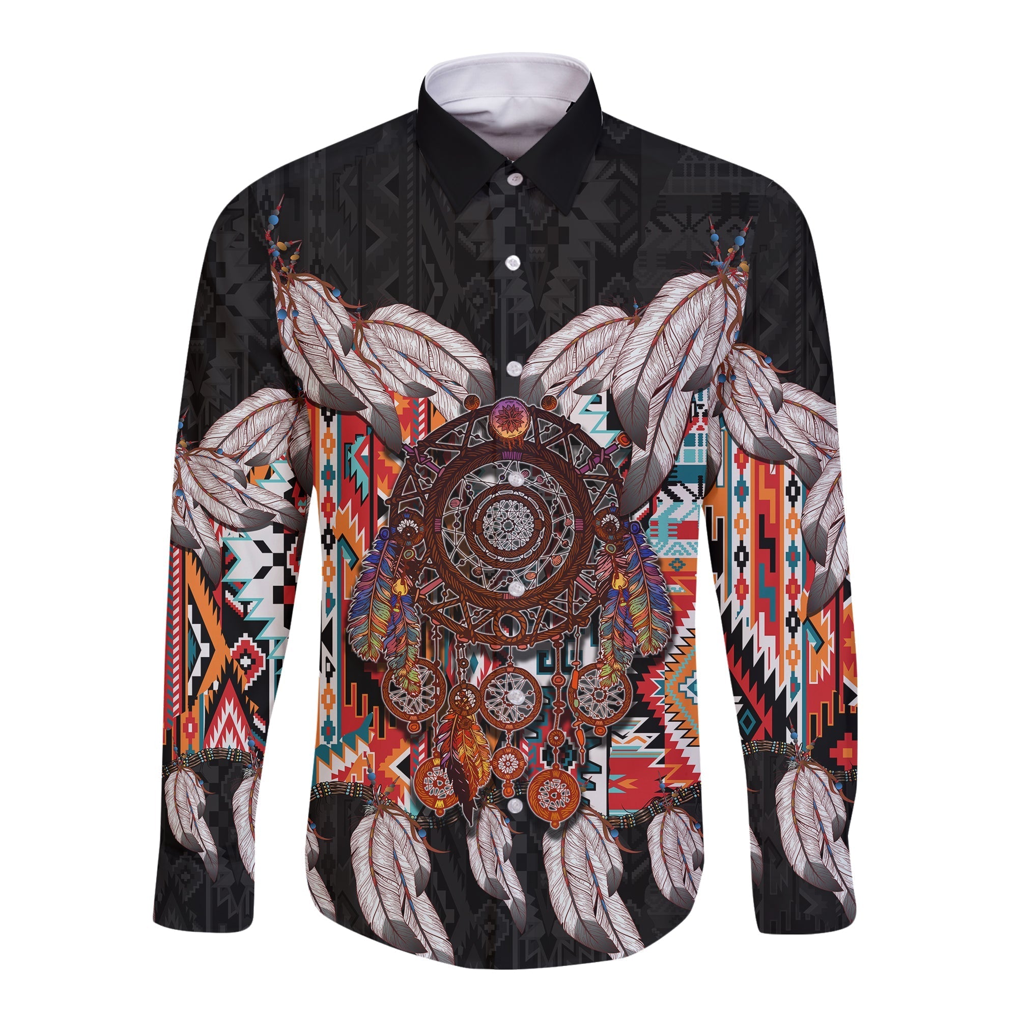 custom-personalised-native-american-long-sleeve-button-shirt-native-patterns-dreamcatcher