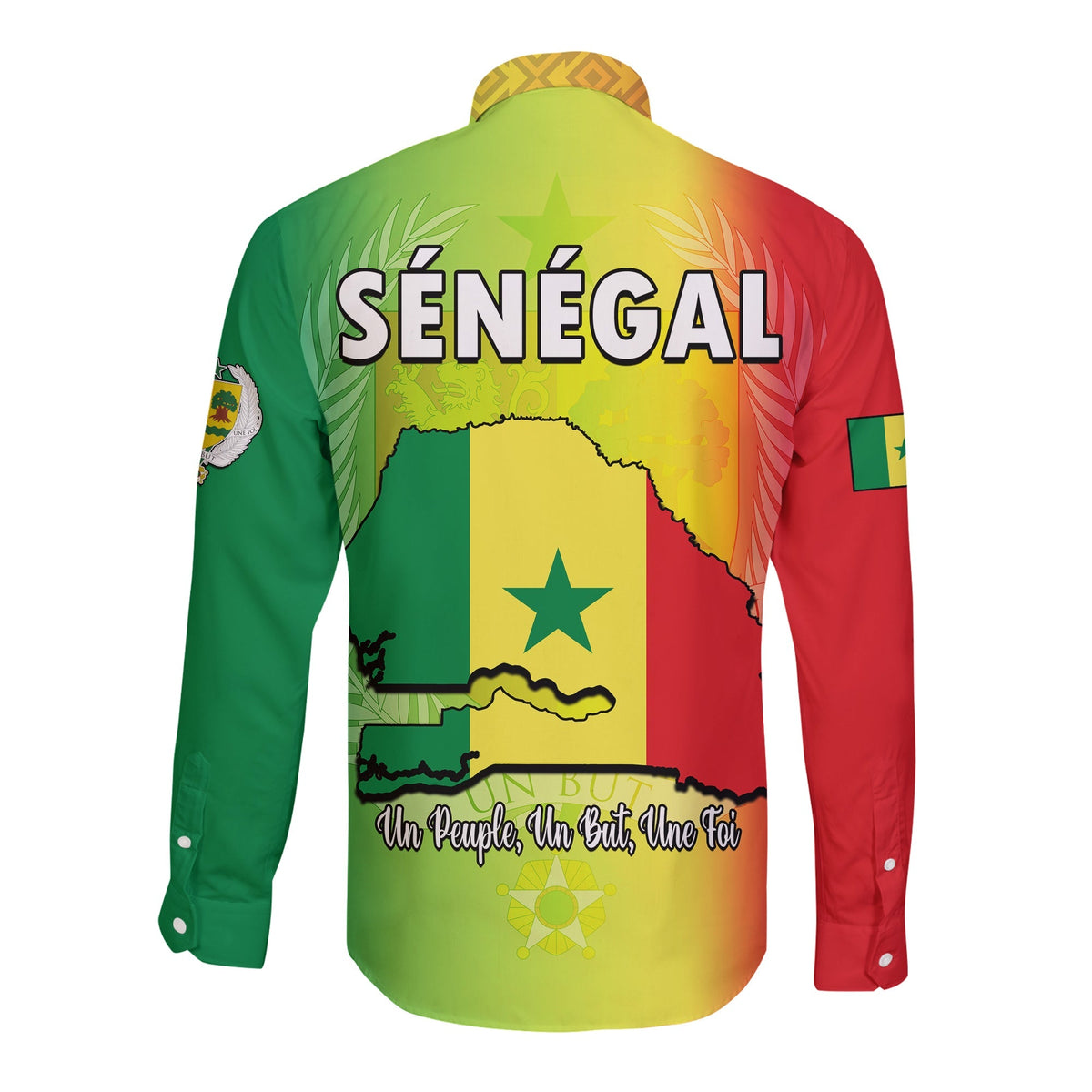 Senegal Long Sleeve Button Shirt Lion With Senegal Map Reggae Style - Wonder Print Shop