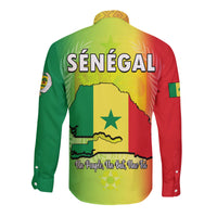 Senegal Long Sleeve Button Shirt Lion With Senegal Map Reggae Style - Wonder Print Shop