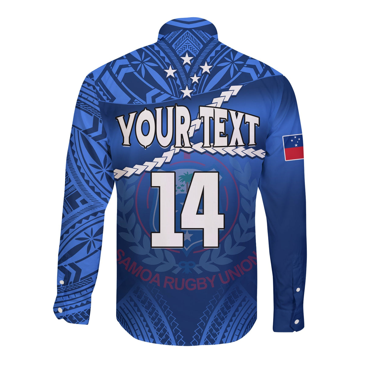 (Custom Text And Number) Samoa Rugby Long Sleeve Button Shirt Manu Samoa Polynesian Hibiscus Blue Style - Wonder Print Shop