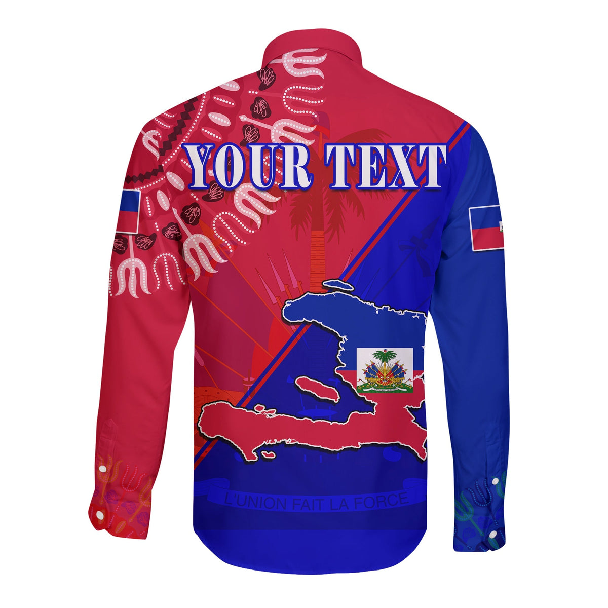 (Custom Personalised) Haiti Long Sleeve Button Shirt Haiti Flag Dashiki Simple Style - Wonder Print Shop
