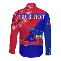 (Custom Personalised) Haiti Long Sleeve Button Shirt Haiti Flag Dashiki Simple Style - Wonder Print Shop