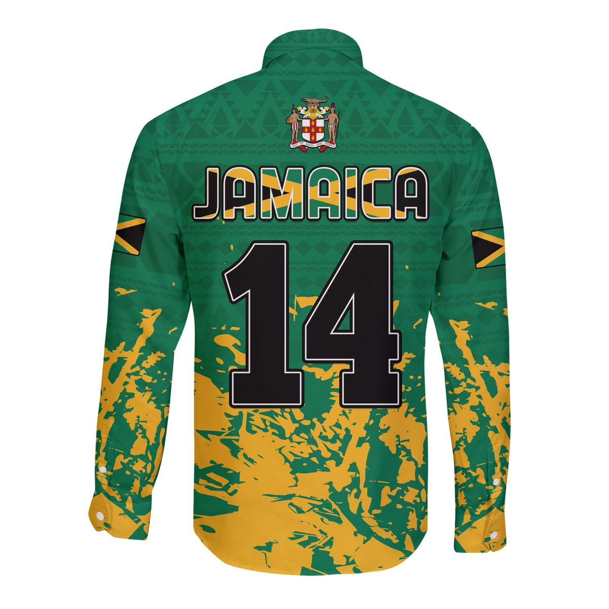 Jamaica Athletics Long Sleeve Button Shirt Jamaican Flag With African Pattern Sporty Style - Wonder Print Shop