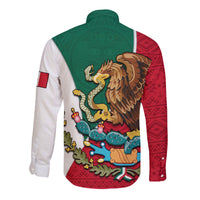 Mexico Long Sleeve Button Shirt Mexican Aztec Pattern - Wonder Print Shop