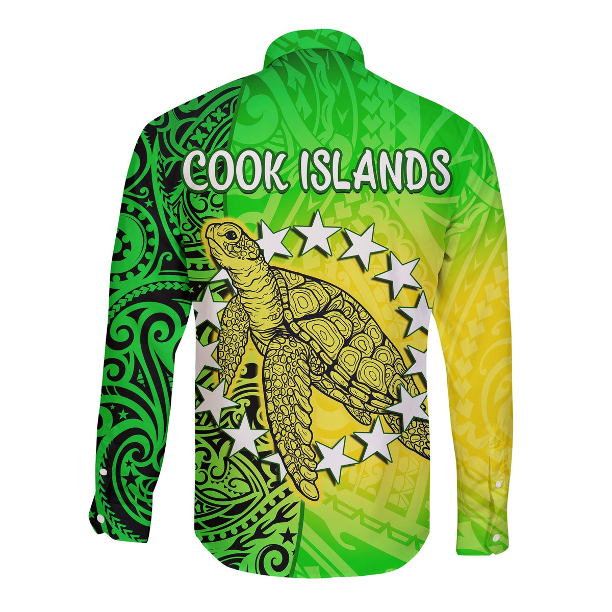 Cook Islands Long Sleeve Button Shirt Cook Islands Coat Of Arms Turtle Polynesian - Wonder Print Shop