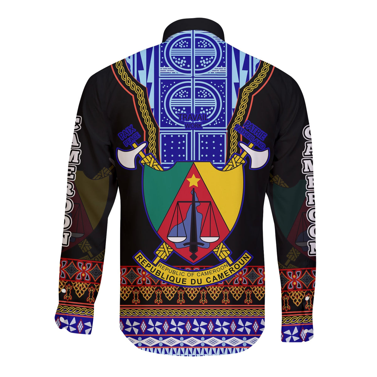 Cameroon Long Sleeve Button Shirt Atoghu Pattern Black Style - Wonder Print Shop
