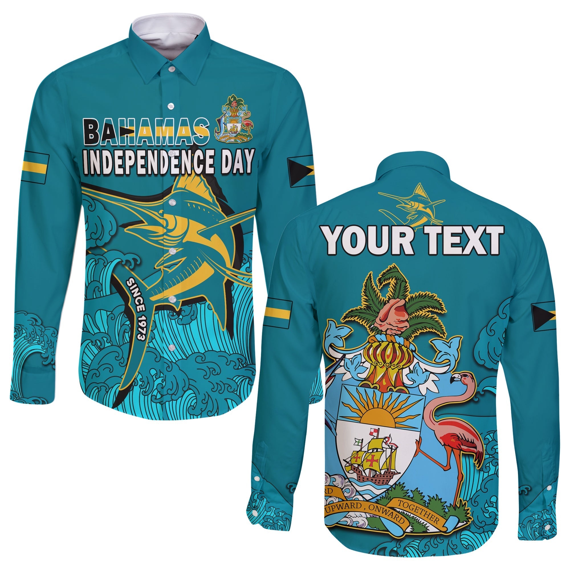(Custom Personalised) Bahamas Independence Day Long Sleeve Button Shirt Blue Marlin Since 1973 Style - Wonder Print Shop