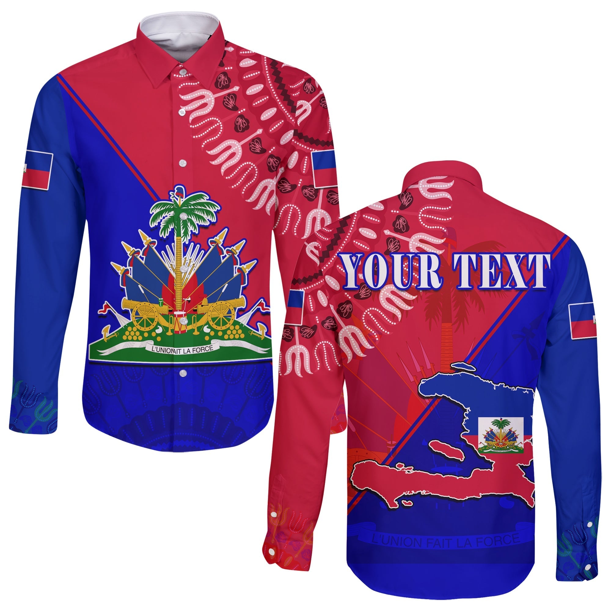 (Custom Personalised) Haiti Long Sleeve Button Shirt Haiti Flag Dashiki Simple Style - Wonder Print Shop