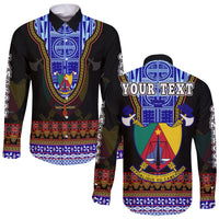 (Custom Personalised) Cameroon Long Sleeve Button Shirt Atoghu Pattern Black Style - Wonder Print Shop