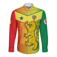 Senegal Long Sleeve Button Shirt Lion With Senegal Map Reggae Style - Wonder Print Shop