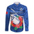 (Custom Text And Number) Samoa Rugby Long Sleeve Button Shirt Manu Samoa Polynesian Hibiscus Blue Style - Wonder Print Shop