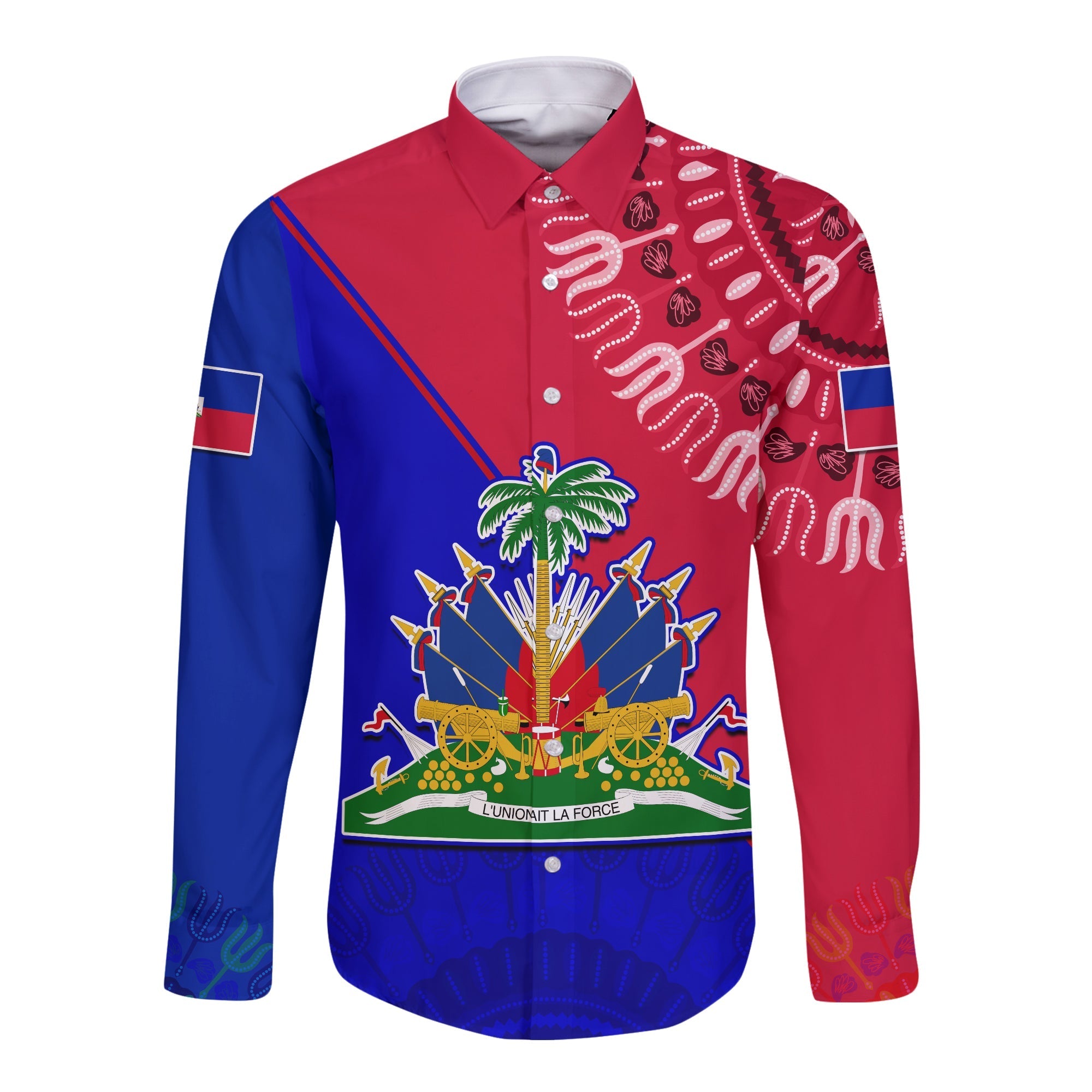 Haiti Long Sleeve Button Shirt Haiti Flag Dashiki Simple Style - Wonder Print Shop