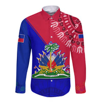 (Custom Personalised) Haiti Long Sleeve Button Shirt Haiti Flag Dashiki Simple Style - Wonder Print Shop