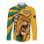 (Custom Text and Number) Jamaica Athletics Long Sleeve Button Shirt Jamaican Flag Mix Lion Sporty Style - Wonder Print Shop