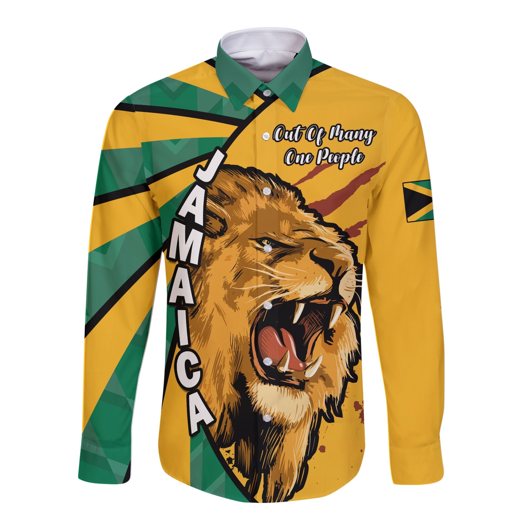 Jamaica Athletics Long Sleeve Button Shirt Jamaican Flag Mix Lion Sporty Style - Wonder Print Shop