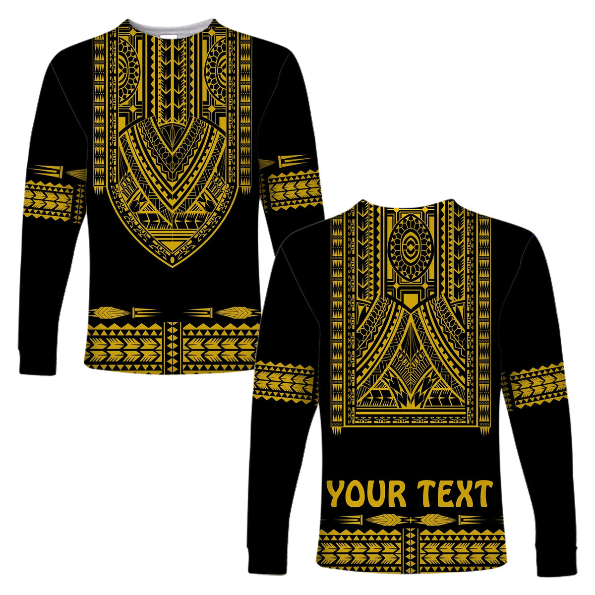 Custom Personalised Polynesian Long Sleeve Shirt Dashiki With Polynesian Tattoo Royal Golden Version - Wonder Print Shop