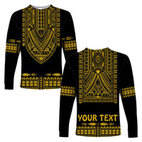 Custom Personalised Polynesian Long Sleeve Shirt Dashiki With Polynesian Tattoo Royal Golden Version - Wonder Print Shop