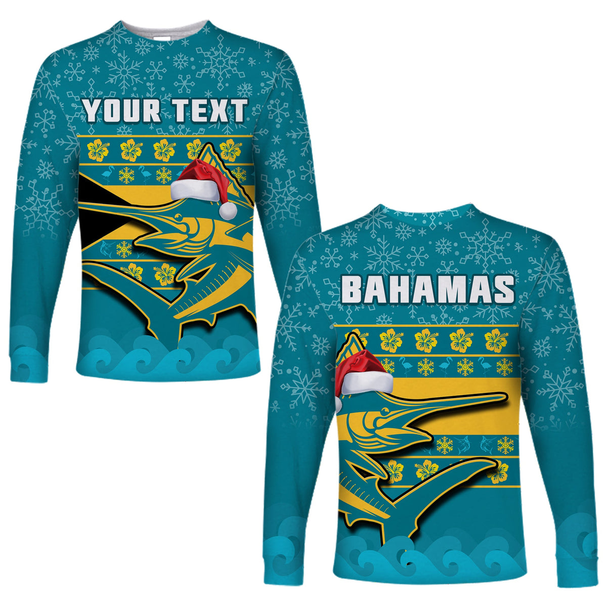 (Custom Personalised) Bahamas Long Sleeve Shirt Bahamian Blue Marlin Merry Christmas - Wonder Print Shop