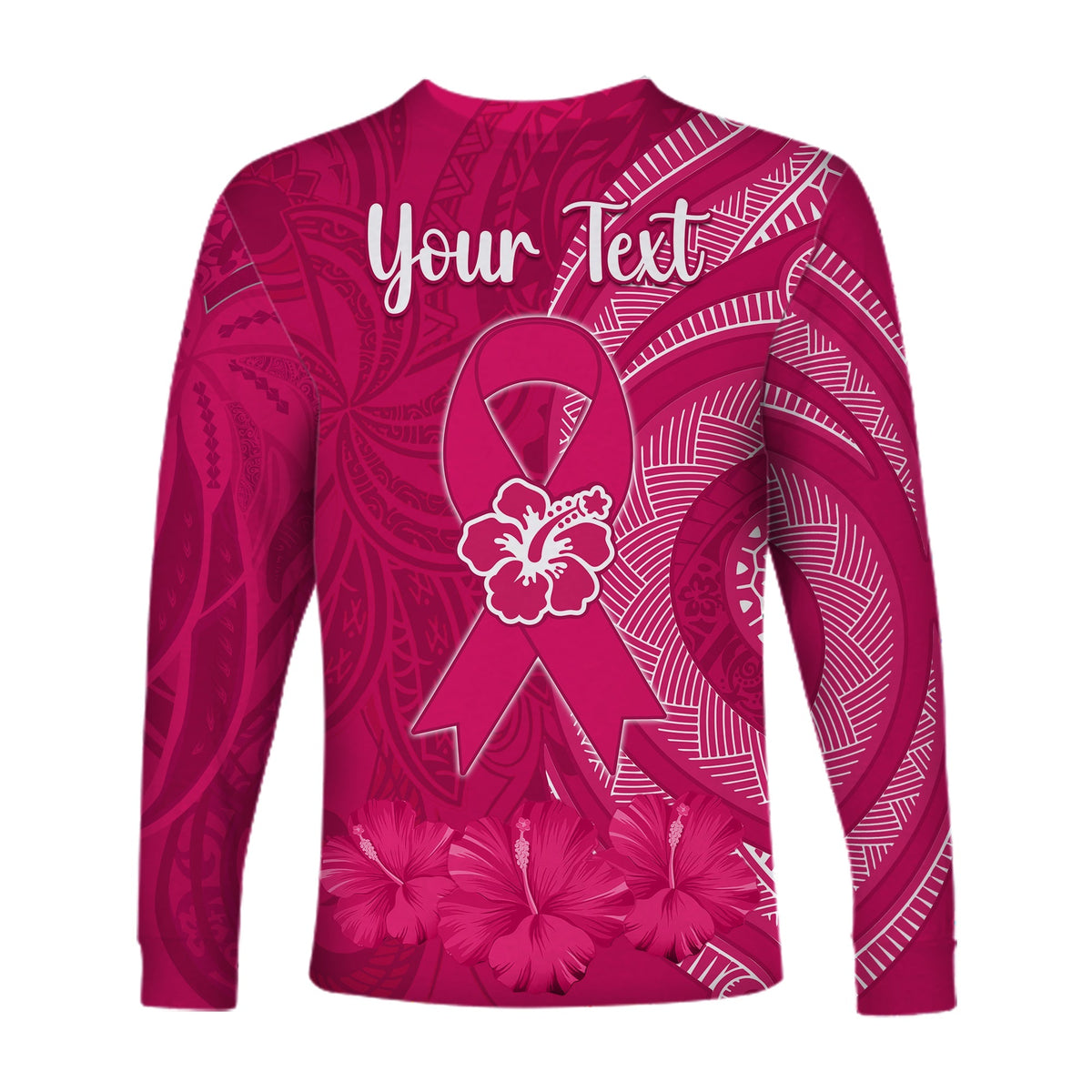 Custom Personalised Breast Cancer Awareness Long Sleeve Shirt Hibiscus Polynesian No One Fights Alone LT13 - Wonder Print Shop
