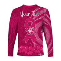 Custom Personalised Breast Cancer Awareness Long Sleeve Shirt Hibiscus Polynesian No One Fights Alone LT13 - Wonder Print Shop