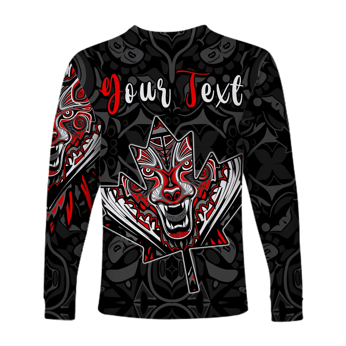 (Custom Personalised) Canada Wolf Long Sleeve Shirt Haida and Maple Leaf LT13 - Wonder Print Shop