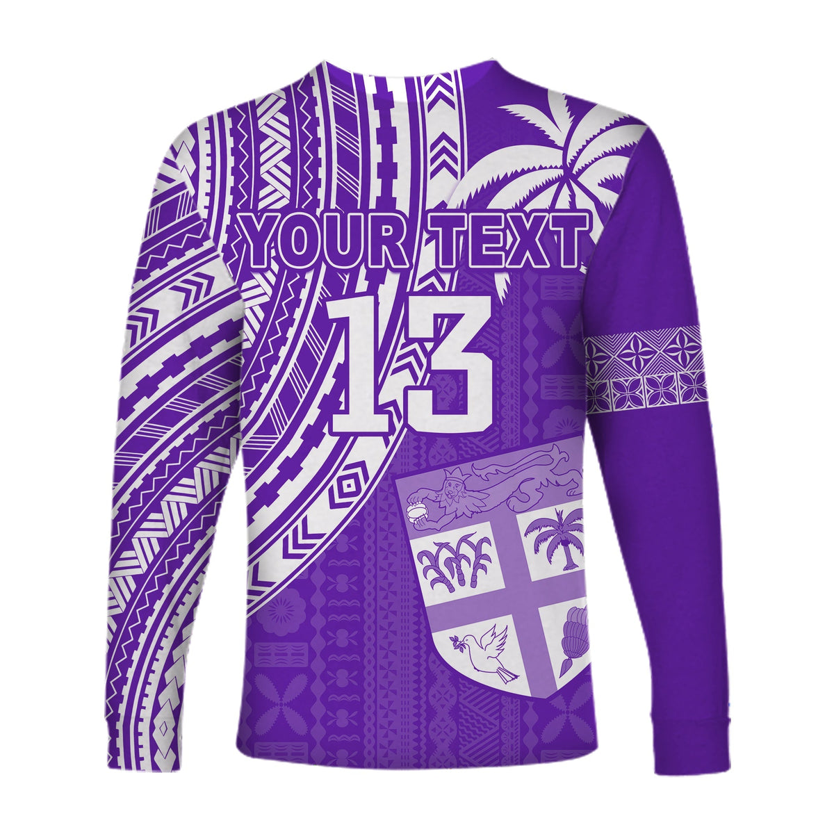 Custom Text and Number Fiji Rugby Sevens Long Sleeve Shirt Fijian 7s Tapa Polynesian Purple LT13 - Wonder Print Shop