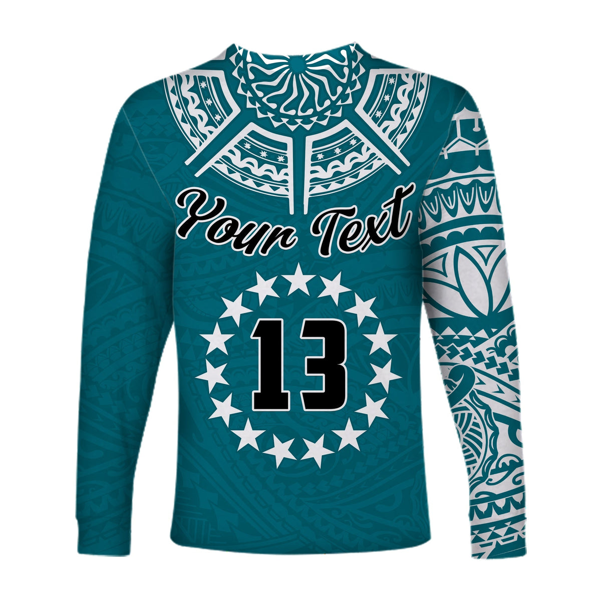 (Custom Text and Number) Cook Islands Tatau Long Sleeve Shirt Symbolize Passion Stars Version Blue LT13 - Wonder Print Shop