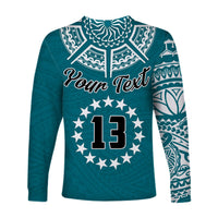 (Custom Text and Number) Cook Islands Tatau Long Sleeve Shirt Symbolize Passion Stars Version Blue LT13 - Wonder Print Shop