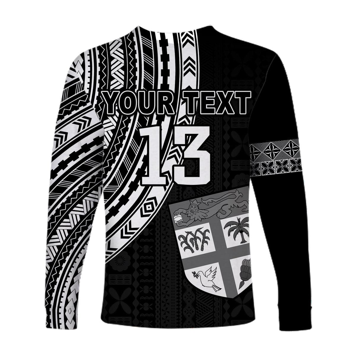 Custom Text and Number Fiji Rugby Sevens Long Sleeve Shirt Fijian 7s Tapa Polynesian LT13 - Wonder Print Shop