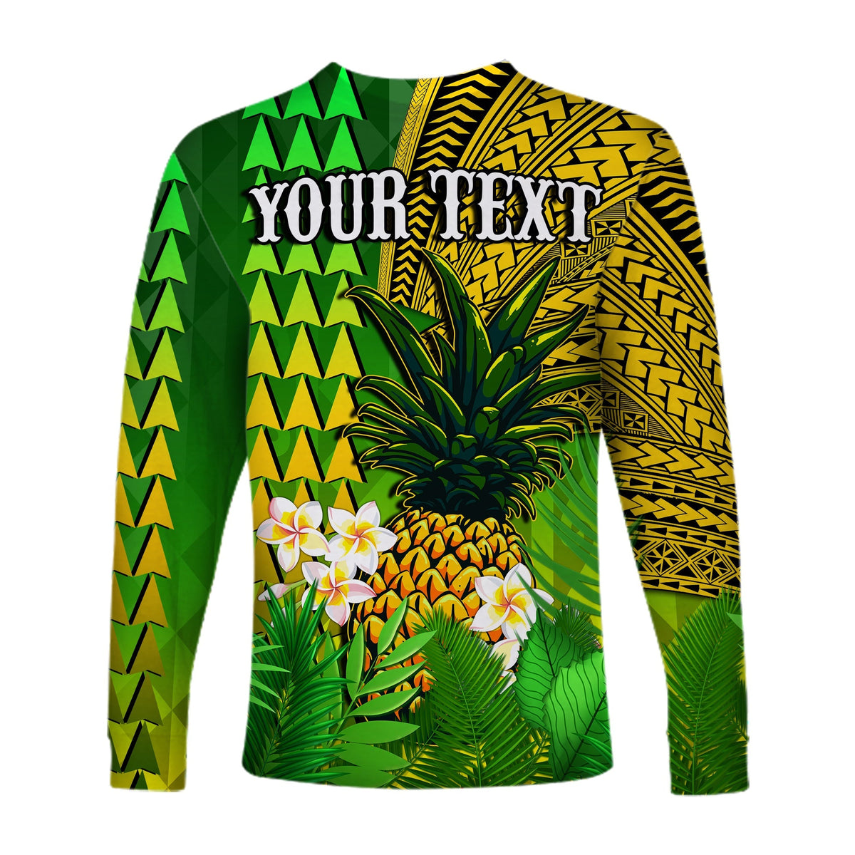 (Custom Personalised) Hawaii Pineapple Long Sleeve Shirt Plumeria Frangipani Mix Tribal Pattern LT13 - Wonder Print Shop