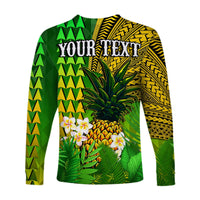 (Custom Personalised) Hawaii Pineapple Long Sleeve Shirt Plumeria Frangipani Mix Tribal Pattern LT13 - Wonder Print Shop