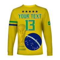 Brazil yellow long sleeve football shirt back with stars, 'YOUR TEXT' and number 13