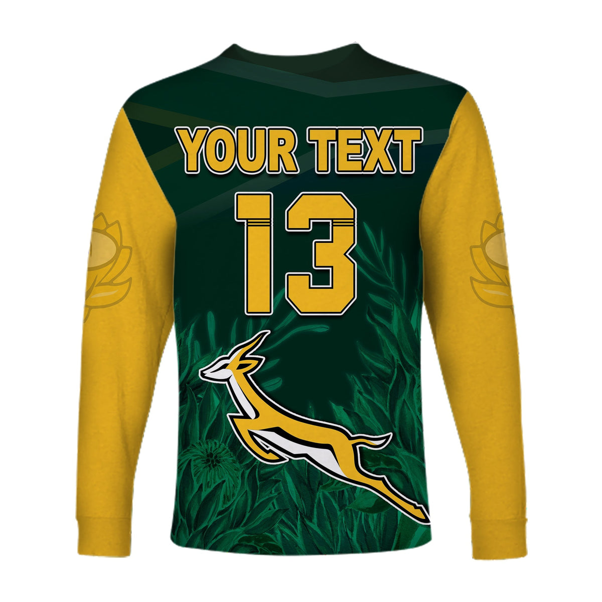 (Custom Text and Number) South Africa Rugby Long Sleeve Shirt Springboks King Protea Go Bokke LT13 - Wonder Print Shop