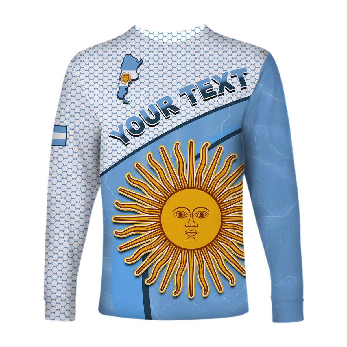 (Custom Personalised) Argentina Football 2022 Long Sleeve Shirt Champions Blue Sky May Sun LT13 - Wonder Print Shop