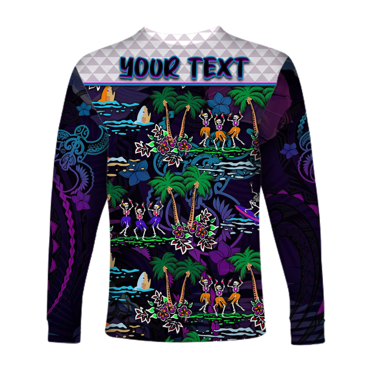 Custom Personalised Hawaii Skeleton Dancing Long Sleeve Shirt Halloween Hawaiian Turtle LT13 - Wonder Print Shop