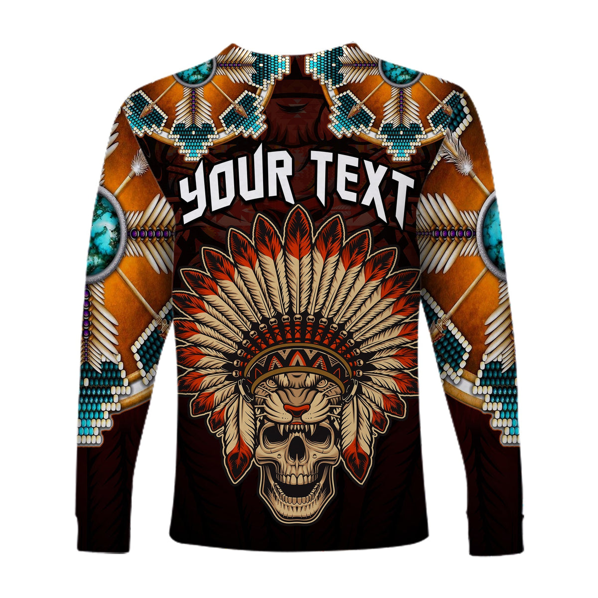 (Custom Personalised) The First Americans Long Sleeve Shirt Indian Headdress With Skull LT13 - Wonder Print Shop