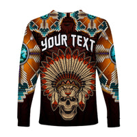 (Custom Personalised) The First Americans Long Sleeve Shirt Indian Headdress With Skull LT13 - Wonder Print Shop