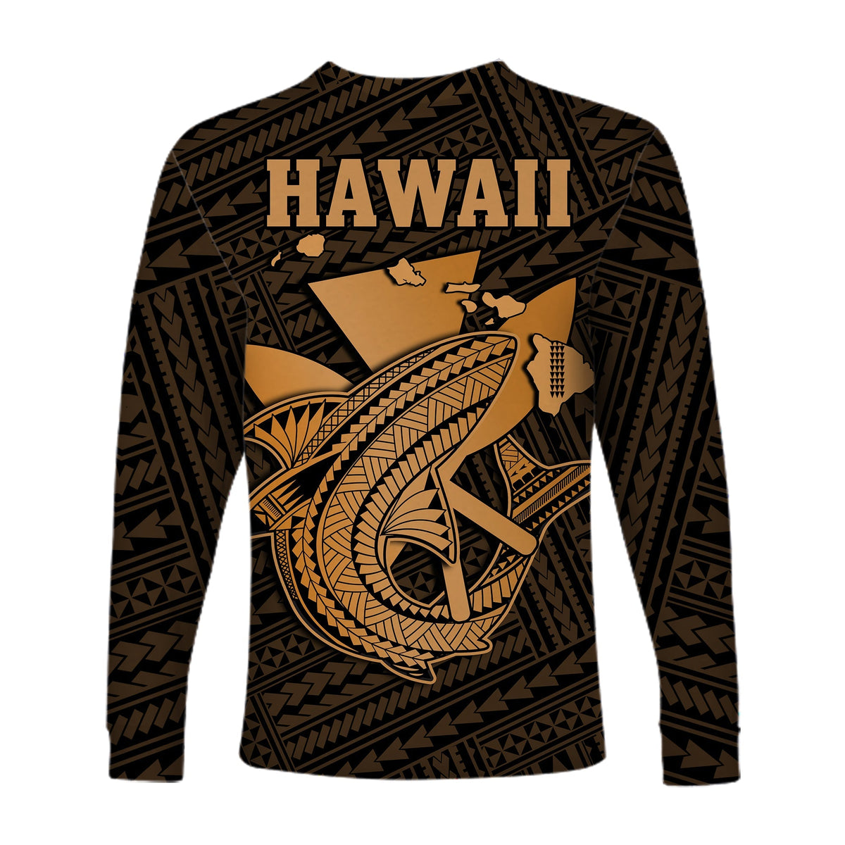 Custom Personalised Hawaii Long Sleeve Shirt Kakau Kanaka Maoli Combine Polynesian Shark Ver.01 - Wonder Print Shop