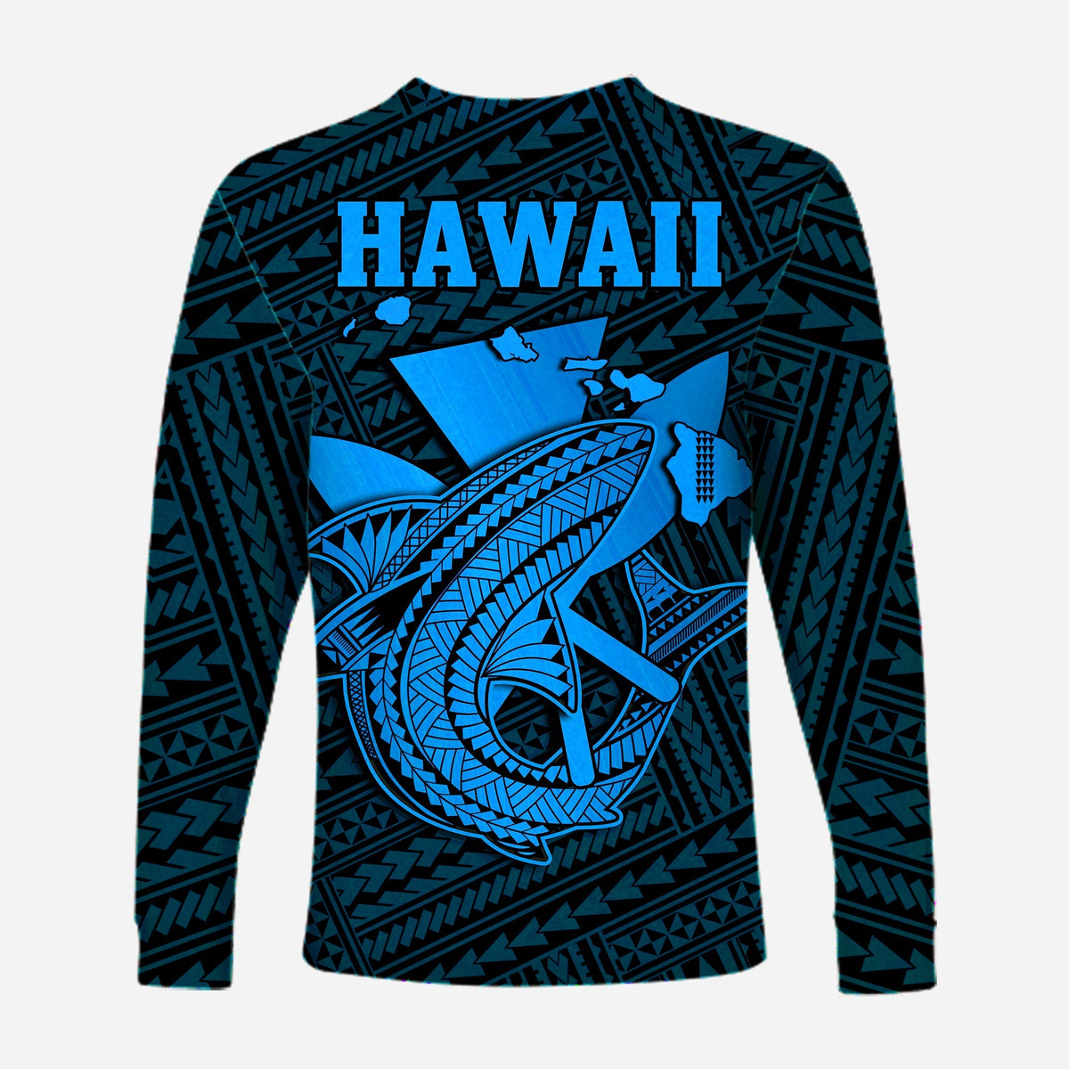 Custom Personalised Hawaii Long Sleeve Shirt Kakau Kanaka Maoli Combine Polynesian Shark Ver.03 - Wonder Print Shop