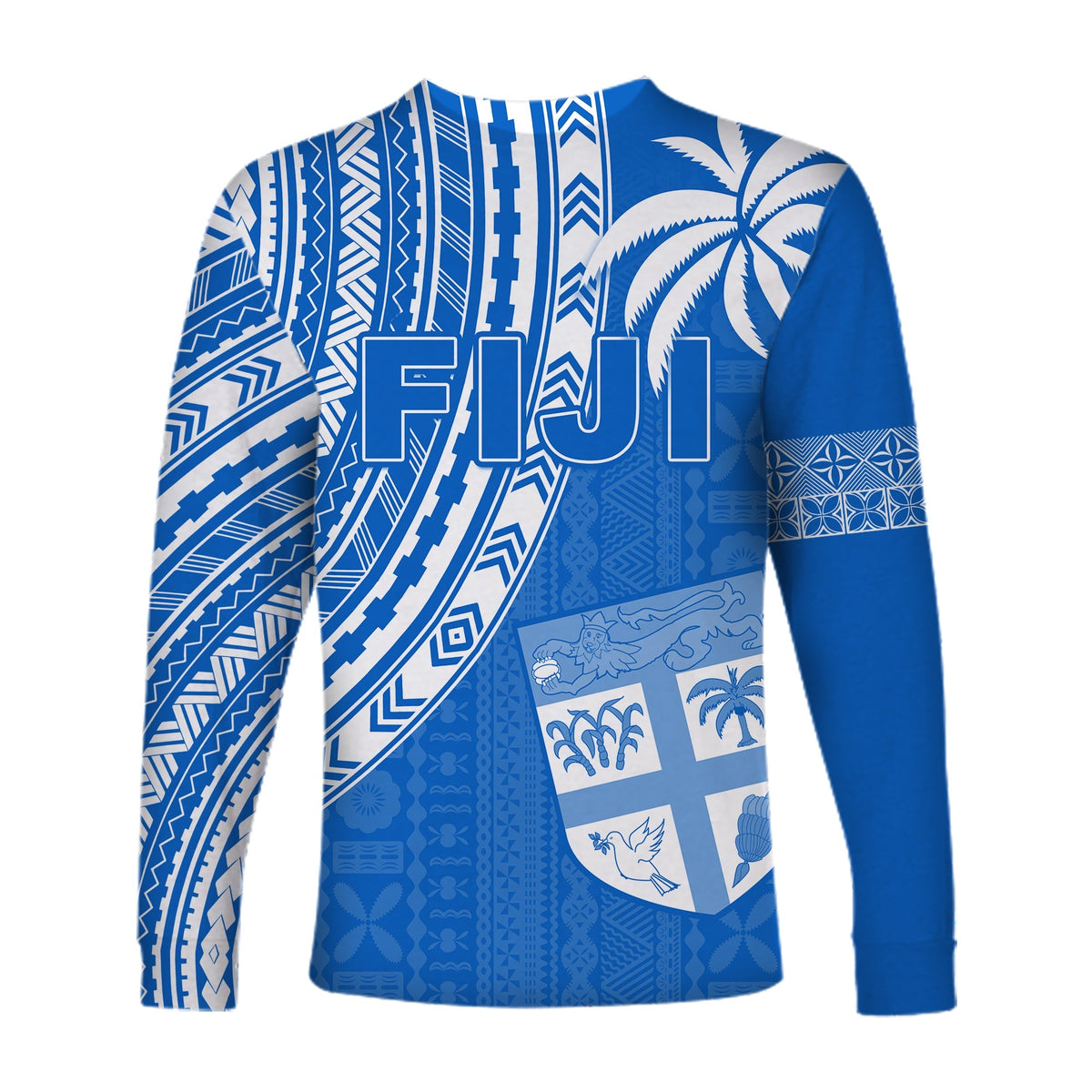 Fiji Rugby Sevens Long Sleeve Shirt Fijian 7s Tapa Polynesian Blue Ver.01 LT13 - Wonder Print Shop
