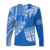 Fiji Rugby Sevens Long Sleeve Shirt Fijian 7s Tapa Polynesian Blue Ver.01 LT13 - Wonder Print Shop