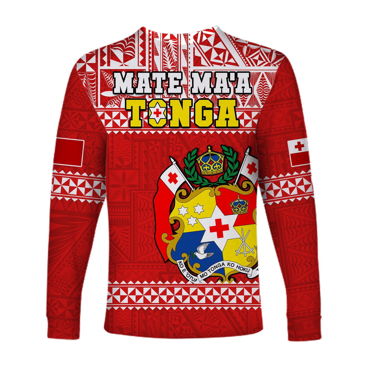 Tonga Rugby Long Sleeve Shirt Mate Maa Tonga Pacific Ngatu White - Wonder Print Shop