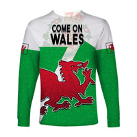 Wales Football Long Sleeve Shirt Come On Welsh Dragons With Celtic Knot Pattern - Wonder Print Shop