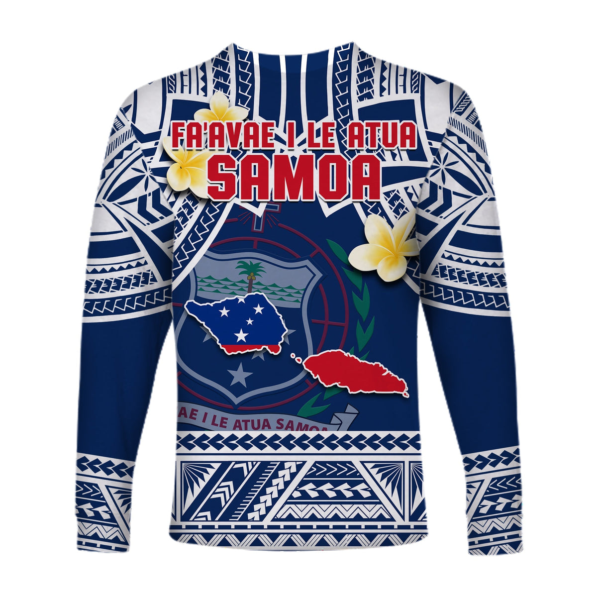 Samoa Long Sleeve Shirt Samoan Plumeria Flowers Mix Polynesian Pattern - Wonder Print Shop