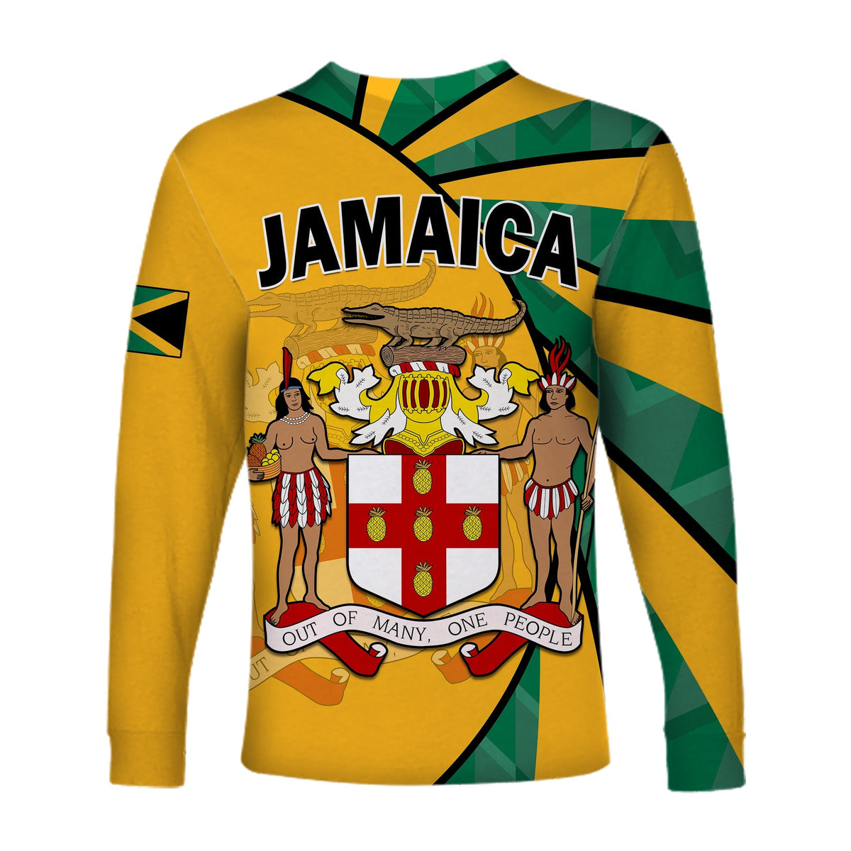 Jamaica Athletics Long Sleeve Shirt Jamaican Flag Mix Lion Sporty Style - Wonder Print Shop