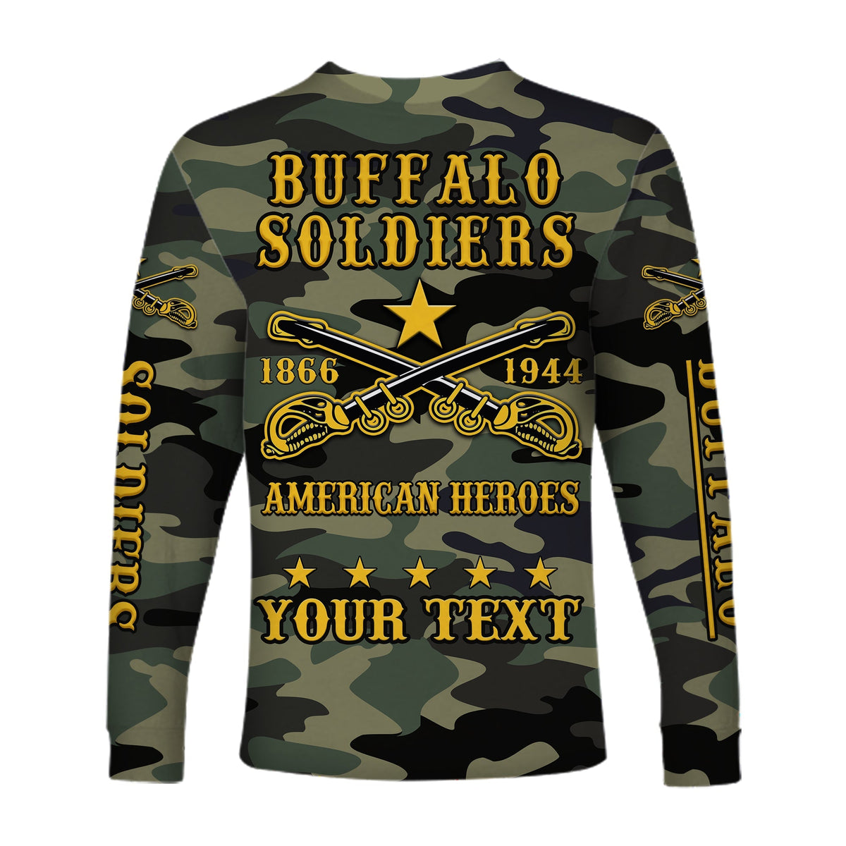 (Custom Text and Chapter) Buffalo Soldiers Long Sleeve Shirt Camouflage American Heroes BSMC LT13 - Wonder Print Shop