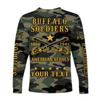 (Custom Text and Chapter) Buffalo Soldiers Long Sleeve Shirt Camouflage American Heroes BSMC LT13 - Wonder Print Shop